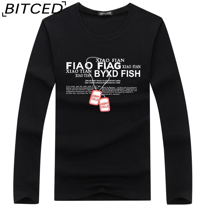 BITCED Men's Spring and Autumn Slim Trend Long-sleeved T-shirt Versatile O-neck Bottoming Shirt