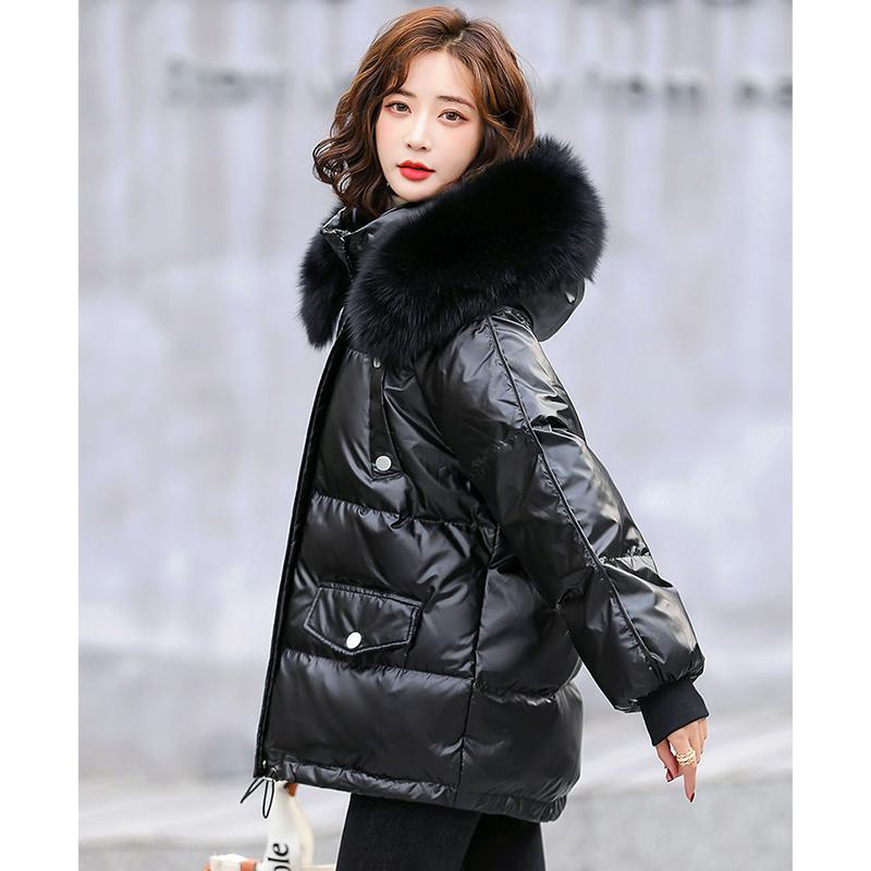 Herbst- und Winter Daunenjacke mit weißen Entendaunen für Damen, kurze und glänzende Baumwolljacke, modisch und warm, Baumwolljacke mit lockerem Kragen