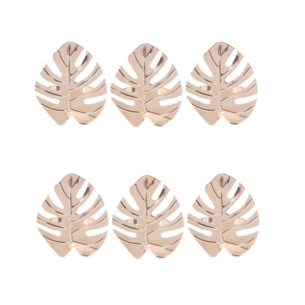 6pcs Leaves Feather Napkin Ring Buckle Holders for Wedding Party Festivals Dinner Table Decoration Gold Silver Rose Gold  2024