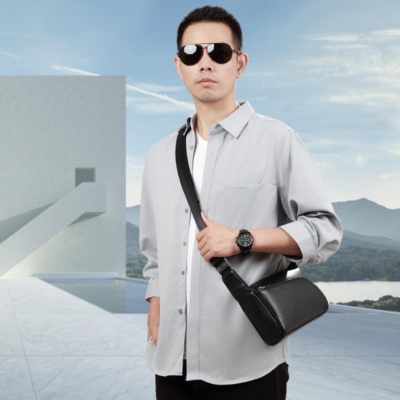 Bolsa Mensageiro de Ombro de Couro Genuíno Masculina e Feminina - Bolsa Casual Moderna Estilo Coreano de Couro de Vaca