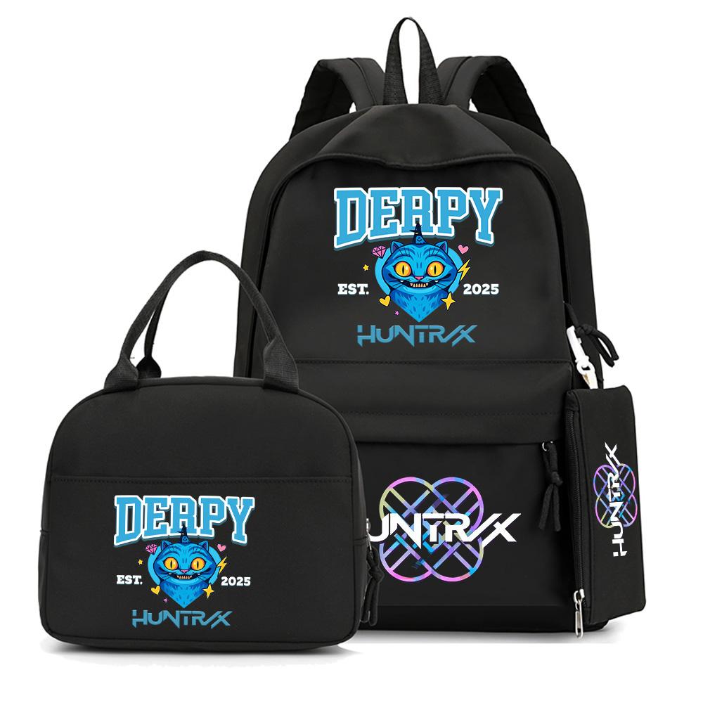 4Pcs/set Anime K-Pop Demon Hunters Printed Backpack with Handbag Pencil Case for Teenager Student Boy Girl Schoolbag Bookbag Large Capacity Travel Bag
