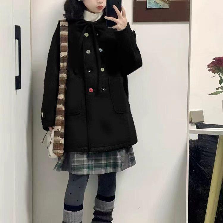 

Japanese Retro Colorful Button Collarless Wool Coat - Small Size, Thickened for Warmth, Women s 2025 Autumn/Winter Collection XL (Recommended 121-130 jin)