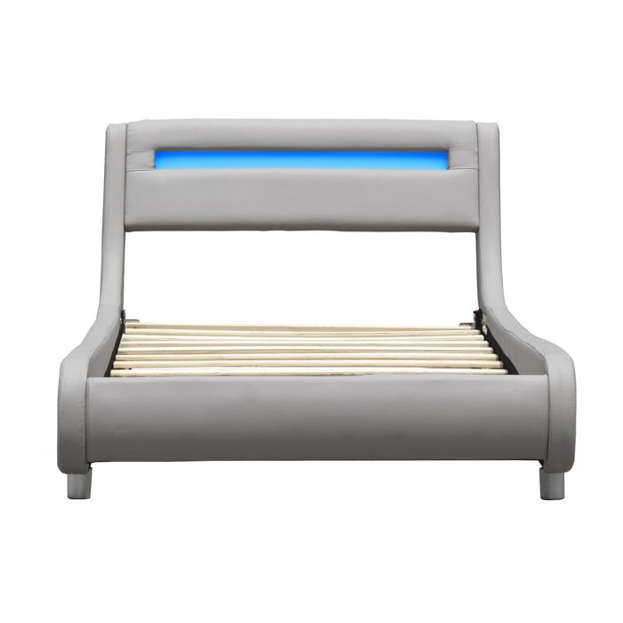 Gina Bed for 90x200 Mattress - Curved Headboard Base - Grey Color - 13 Slats - PVC Coating
