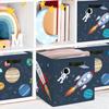 Clastyle 3 Pcs Space Kid Storage Cube Organizer Set Rocket Closet Clothes Cube Storage Bin Blue Nursery Toddler Toy Box Chest Astronaut Book Shelf