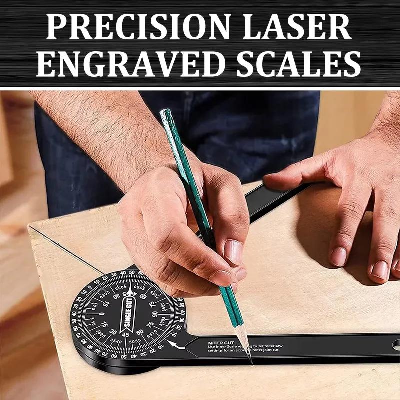 Miter Saw Protractor Aluminum 360° Rotatable Horizontal Angle Ruler Precision Laser-Inside & Outside Miter Angle Measure Finder