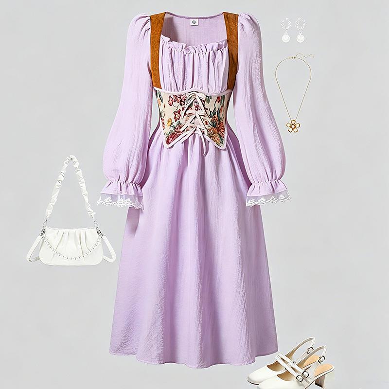 2025 Autumn Girls' French Medieval Princess Dress - Retro Long-sleeve Court Style