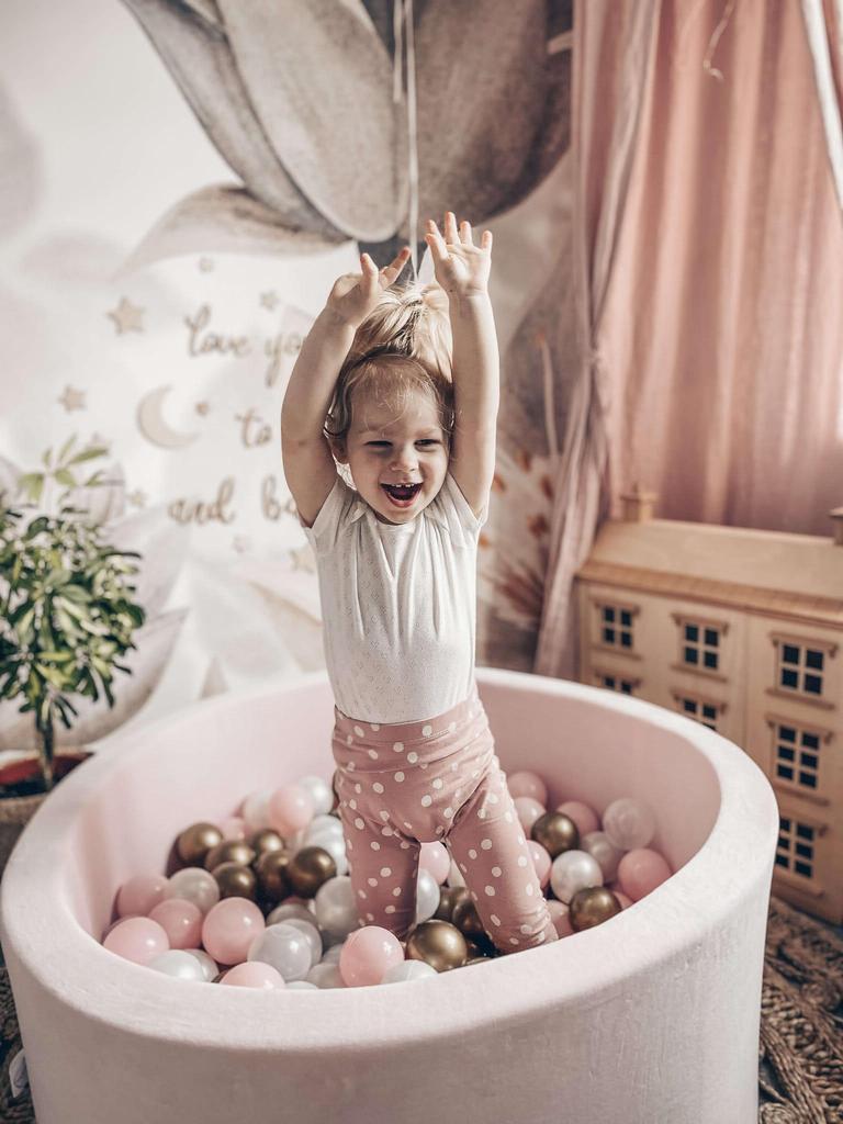 Foam playground with round pool 90x30 Velvet Soft Light Pink + 200 balls: pearl, light pink, metallic graphite
