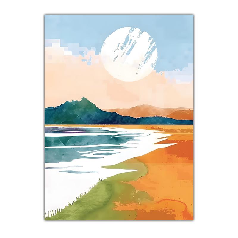 Landscape Wall Art Coastal Mountain Sunset Scenery Canvas Painting Modern Abstract Poster Prints Bedroom Living Room Wall Decor