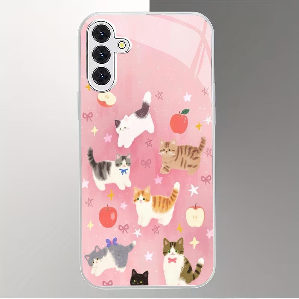 Pink cute cartoon animal silver plated glass phone case suitable for Samsung GalaxyS26 S25 S24 S22 S21 S20FE/Ultra/Plusanti drop