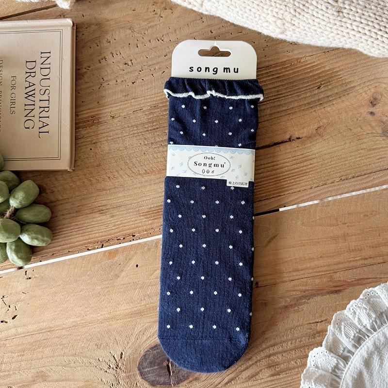 

Осенние носки в горошек с маленьким клапаном из австралийского хлопка, бесшовные носки средней длины 1 pair темно-синий
