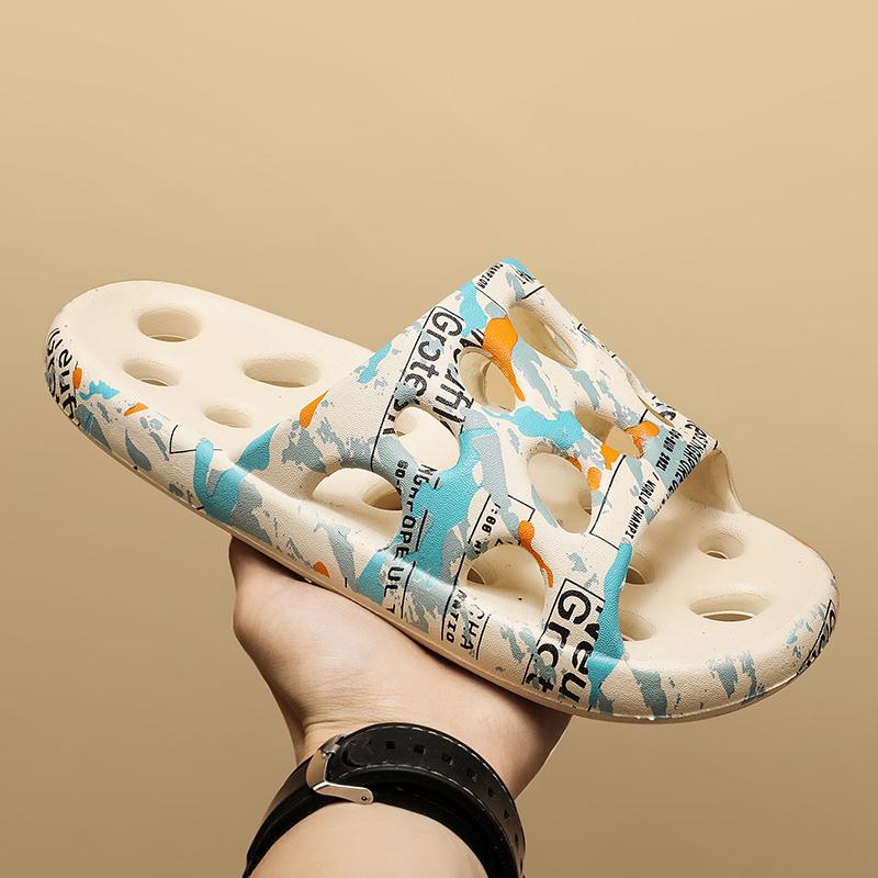 Fashion Printed Bathroom Shower Slippers Man Hollow Out Leak Women Slides Summer Eva Shoes Soft Anti-Slip Couple Indoor Outdoor Sandals