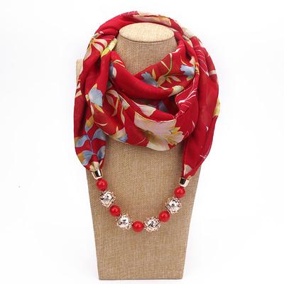 Floral Print Scarf Necklace with Beaded Chain – Elegant Women’s Fashion Jewelry & Versatile Infinity Scarf
