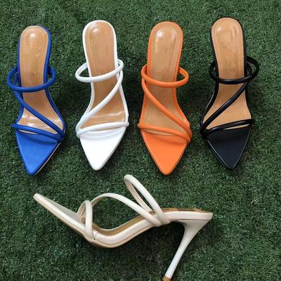Fashion Plus Size High Heel Sandals Women Pointed Toe Open Toe One Strap Sexy Slim Heel Anti-Slip Wear-Resistant Cool Mopping