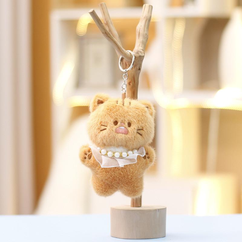 

Cute Plush Cat Toy With Funny Animal Keychain Stuffed Animal For Kids Gifts коричневый