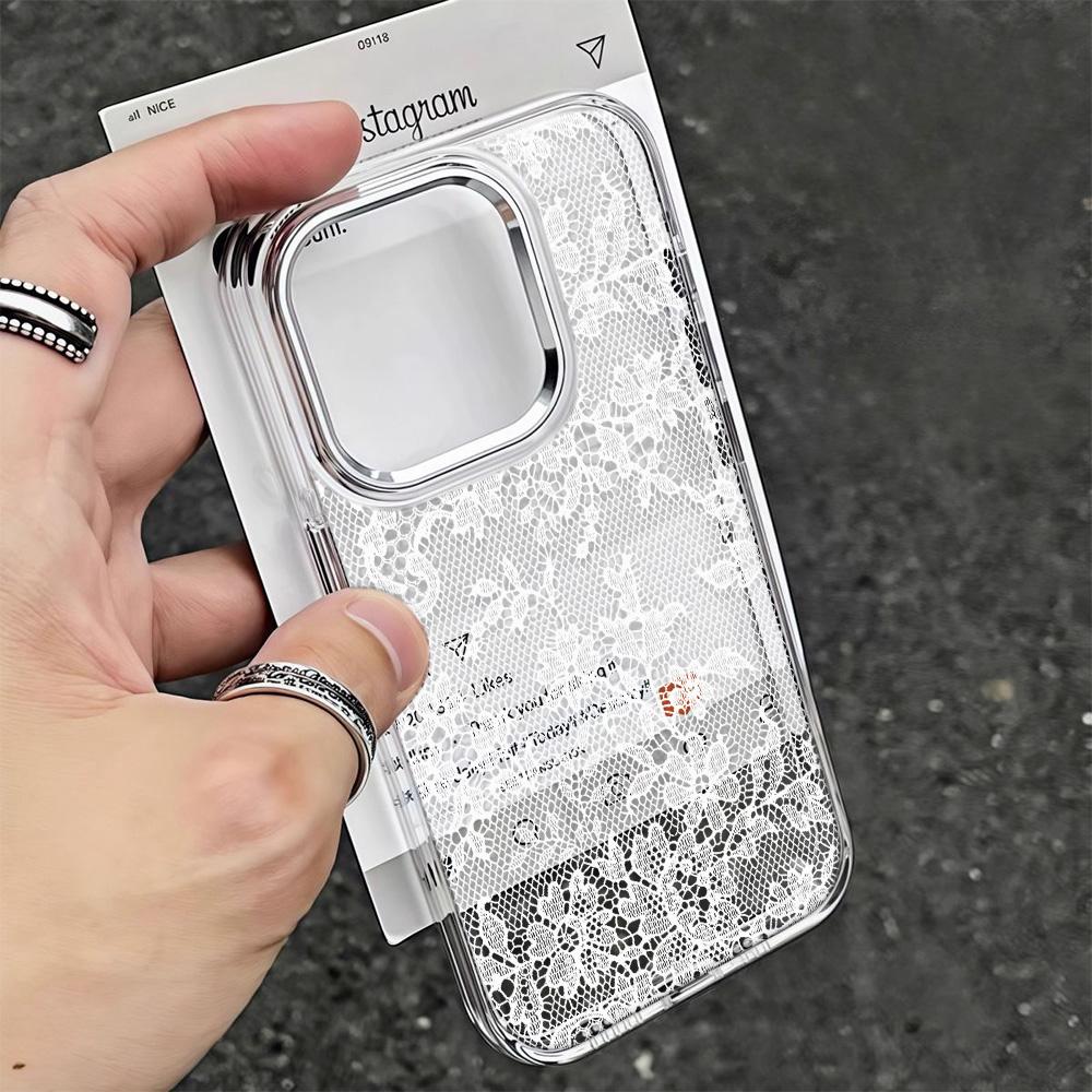 White Lace Phone Case For Iphone 17E 16E 17Air 11 12 13 14 Plus 15 16 17 Pro Max Coque  Cover Funda Simplicity Metal Photo Frame