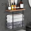 Wall Mounted Towel Holder with Wood Shelf Strong Load-bearing Easy To Install Multi-functional Bathroom Towel Rack Storage Holder