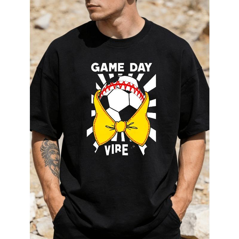 

Casual Sporty Style Men S T- Shirt Football with Bow Tie Game Day Vibes Design for Soccer Fans Summer Wear Gift for Sports Lover, Plus Size 4XL чорний