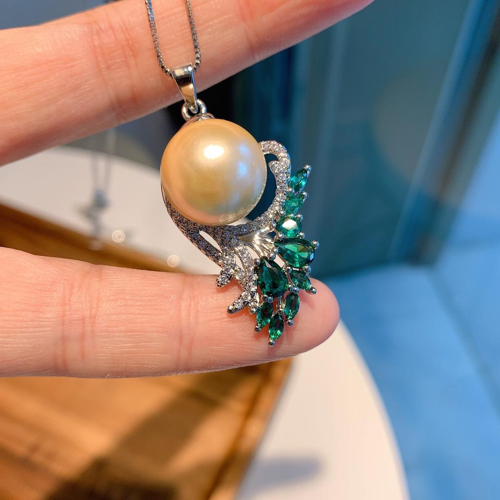 Cross Border Green Treasure Deep Yellow Shell Pearl Pendant Micro Inlaid Simulation Socialite Set Necklace Women