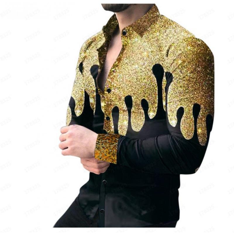 Men's Elegant 3D Printed Long Sleeve Shirts Turn Down Collar Party Casual Camisas Hombre Plus Size Streetwear Fashion Blouse