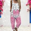 Damen Plus Size Quadratischer Ausschnitt Ärmellos Weiß Rosa Leopard Herz Muster Jumpsuit Lockere Passform Taschen Bündchen am Knöchel