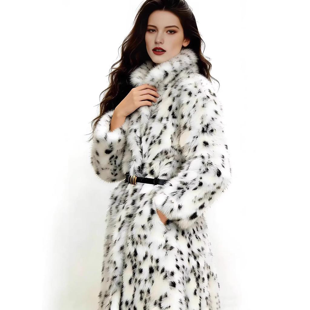 Leopard print bobcat jacket women's spring European and American babes loose suit collar imitation mink fur coat