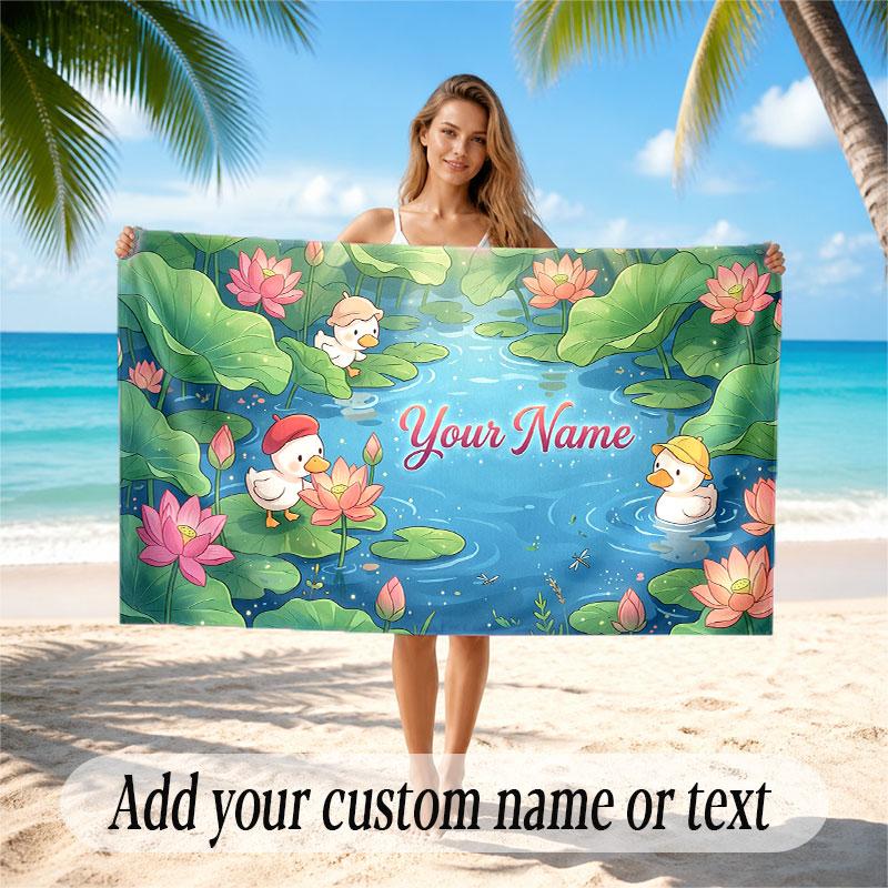 Floral Garden Theme Soft Beach Towel Personalized Custom Name Text Towel Portable for Beach Pool Travel