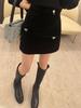 Black High-Waisted Bead Embellished A-Line Skirt with Bowknot – Slim-Fit Autumn/Winter Women's Hip-Hugging Short Skirt