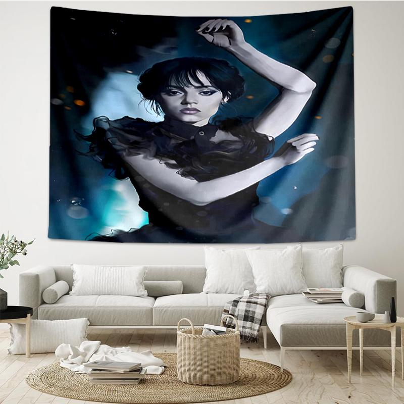 Wednesday Print Tapestry, Backdrop, Easy Setup, Ideal for Bedroom, Office & Living Room, with Aesthetic Wall Hanging Decor.