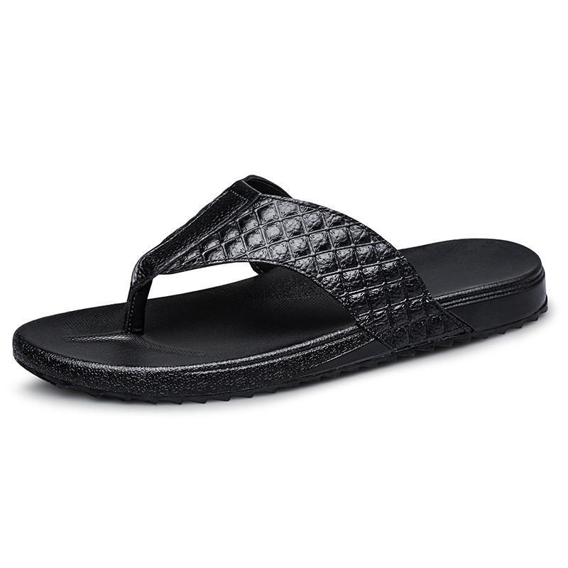 Men s Genuine Leather Non-slip Flip-Flops, Plus Size, Wear-resistant Beach Sandals 41