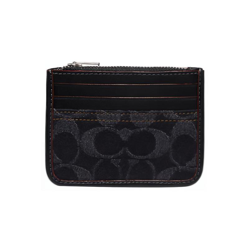 

COACH Card Case 11 Classic Presbyopia Zipper Closure Denim and Calfskin Card Holder Card Holder Women s Black чорний