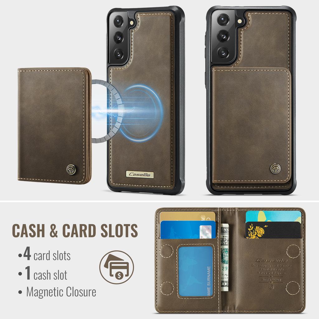 For Samsung Galaxy S21 FE 5G Magnetic Case CASEME ME80 Series Leather PC TPU Phone Cover with Detachable Wallet
