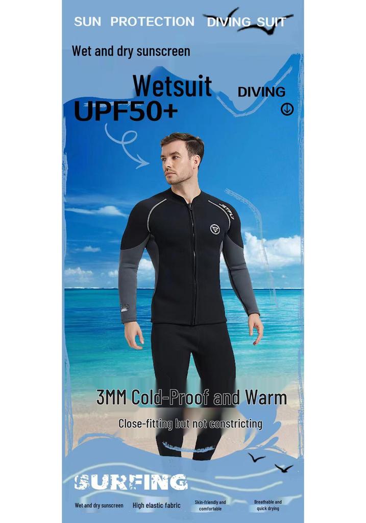 Unisex 3mm zweiteiliger schnelltrocknender Neoprenanzug zum Schnorcheln, Surfen, Stand-Up-Paddling - Kälte- und Sonnenschutz