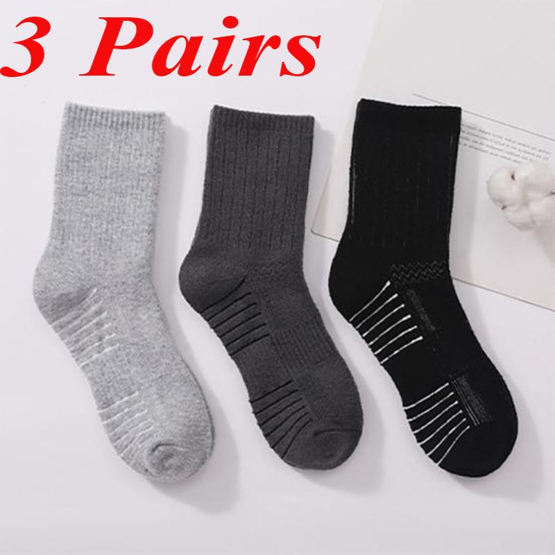 1/3 Pairs Mens Moisture Wicking Outdoor Hiking Work Wool Socks Compression Cushion Crew Socks Leisure Men Black  Grey Socks