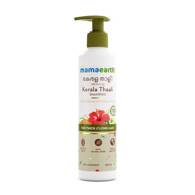 Szampon Kerala Thaali dla długich, gęstych włosów z 12 ziołami Hibiskus Amla Shikakai Siemię lniane 250ml Delikatne oczyszczanie Odżywienie Blask