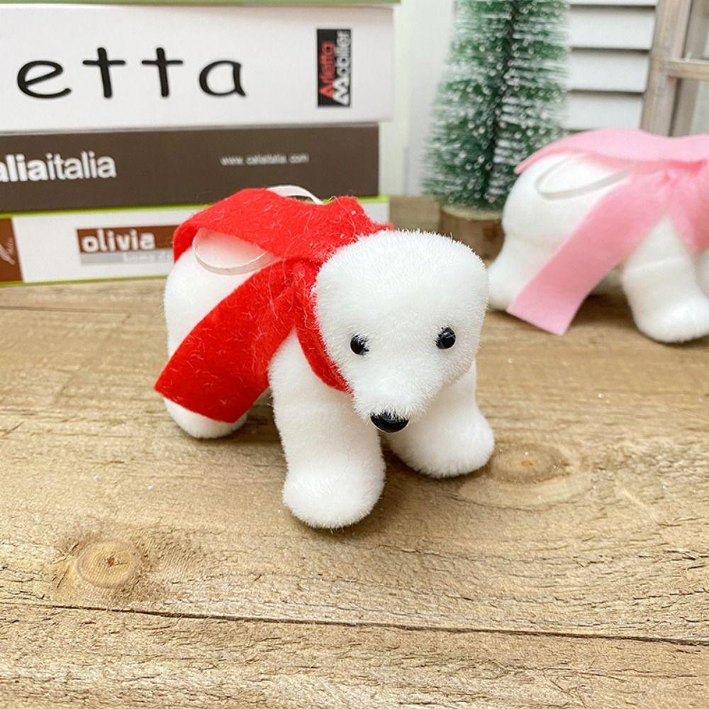 2Pcs Funny Animal Christmas Bear Pendant 3D Cartoon White Bear Ornaments Cute Simulated Polar Bear Christmas Tree Decor