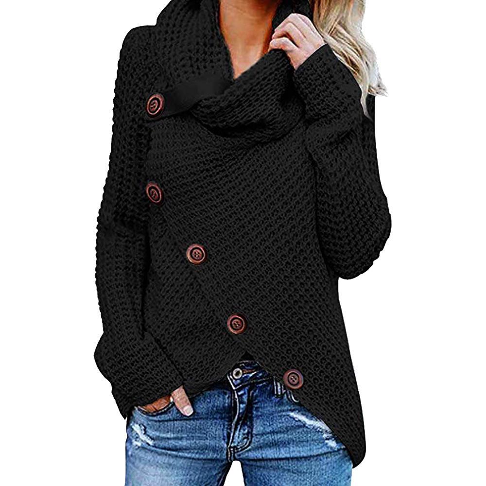 Autumn/Winter Women's Long-Sleeve Irregular Knit Color Block Button Sweater