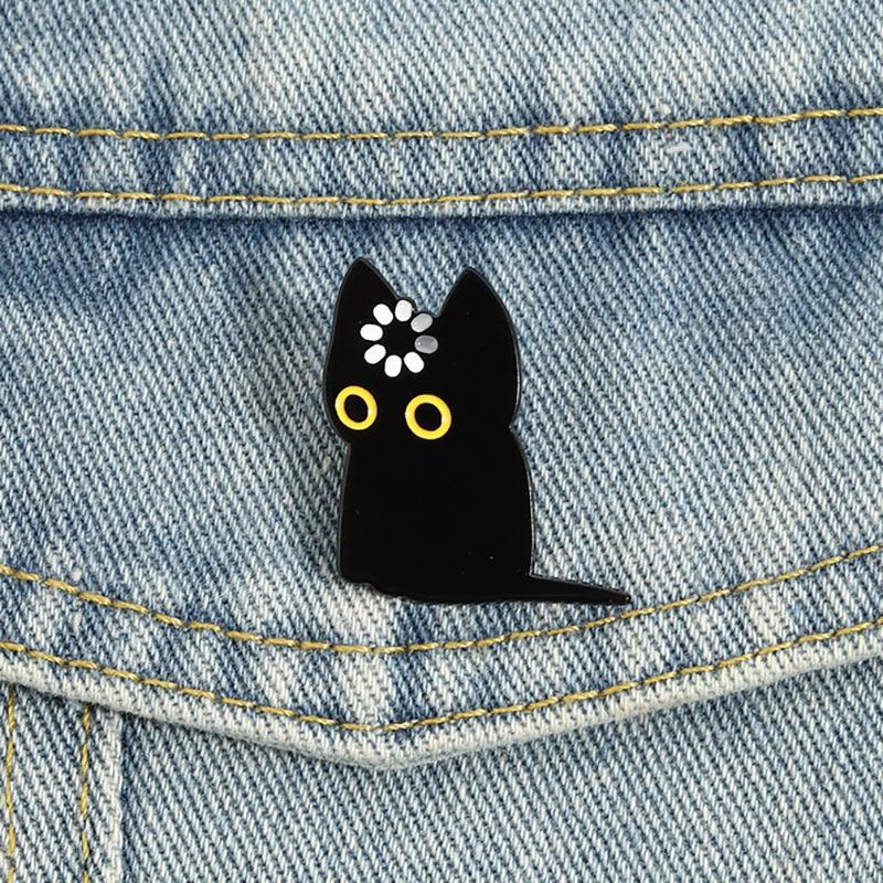 Cute Black Cat Enamel Pin Cartoon Metal Brooch Collar Pin Badge Backpack Clothing Decor Fashion Accessory Gift For Daily Wear