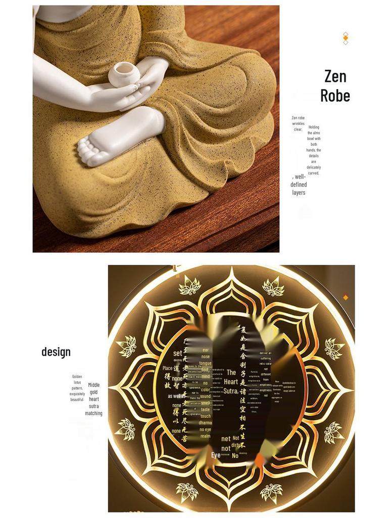 Keramik Shakyamuni Buddha Statue - Wohnzimmer Kunstwerk mit den Drei Heiligen und Lichtkreis Design