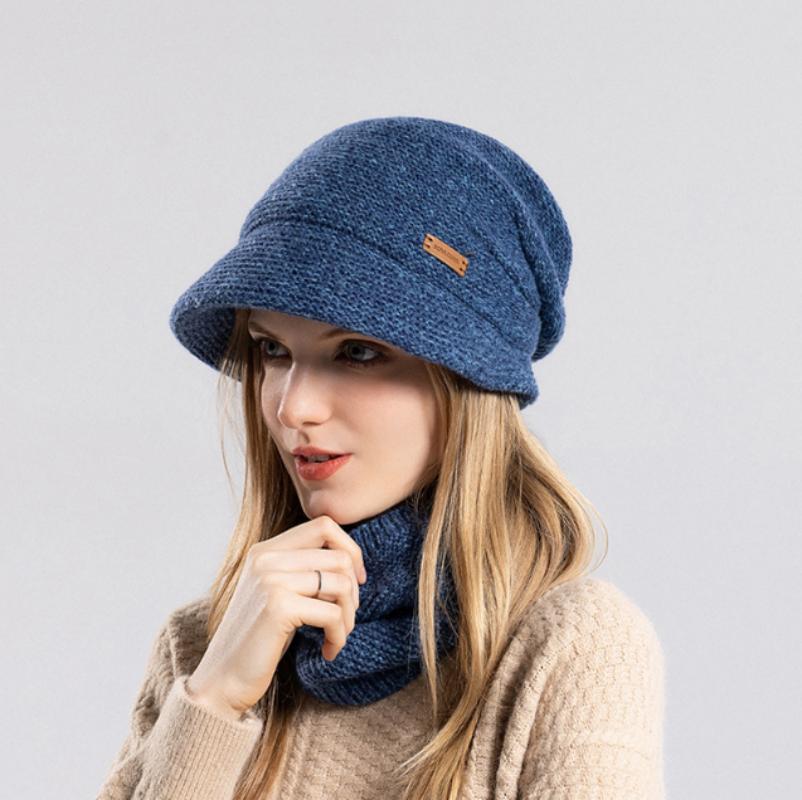 Conjunto de gorros cálidos, bufanda y gorro de invierno, gorro de punto cálido con protección contra el frío de terciopelo, conjunto de gorros de punto para mujer