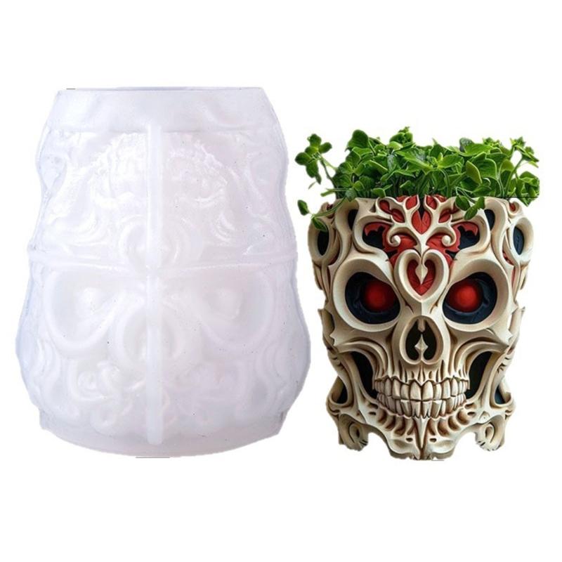 

Reusable Silicone Skull Mold Crafting Jewelry Container Candle Cup Planters Suitable for Resin Cement Concrete Materials 1