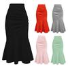 Women Fishtail Skirt High Waist Slim Fit Hip Wrapped Midi Skirt with Large Hem Solid Color Office Lady Skirt