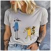 Unisex Baumwoll-Sommertop Retro-Animationsdruck Lockerer Rundhalsausschnitt Kurzarm Mode für Liebhaber