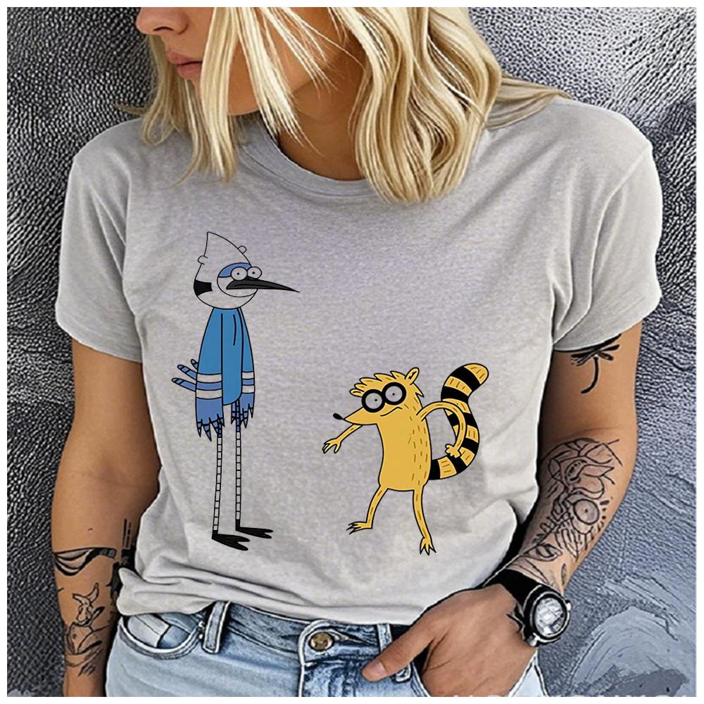 Unisex Baumwoll-Sommertop Retro-Animationsdruck Lockerer Rundhalsausschnitt Kurzarm Mode für Liebhaber