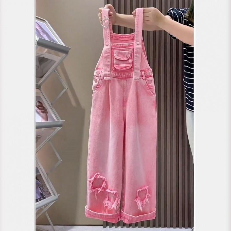 Adorable Girls Summer Outfits Loose Fit Denim Suspenders Set With Colorful T-shirt