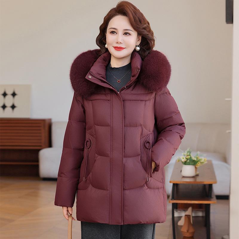 Stylish Duck Down Jacket for Middle-Aged Women: Mid-Length, Plus Size, Autumn & Winter Wear