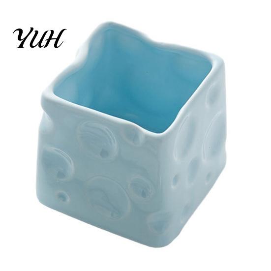 Healing Style Kitchen Storage Ceramic Cheese Pen Holder, Large Capacity Jar, Cute Desk Organizer Smooth Surface Container for Stationery Makeup