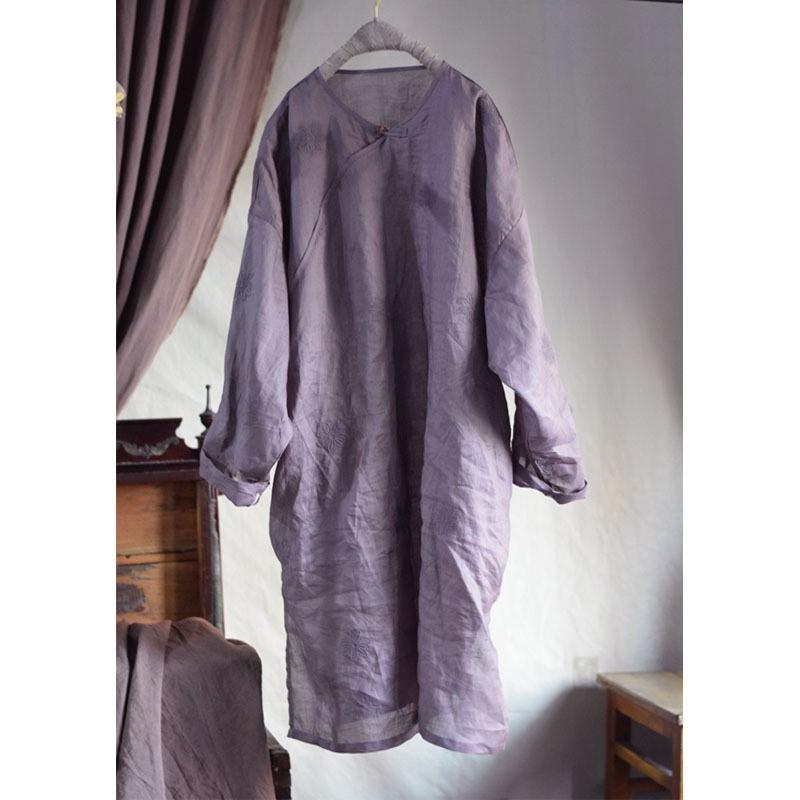 

Johnature Women Vintage Jacquard Dress Solid Color O-Neck Long Sleeve Spring Chinese Style High Quality Dress One Size фиолетовый