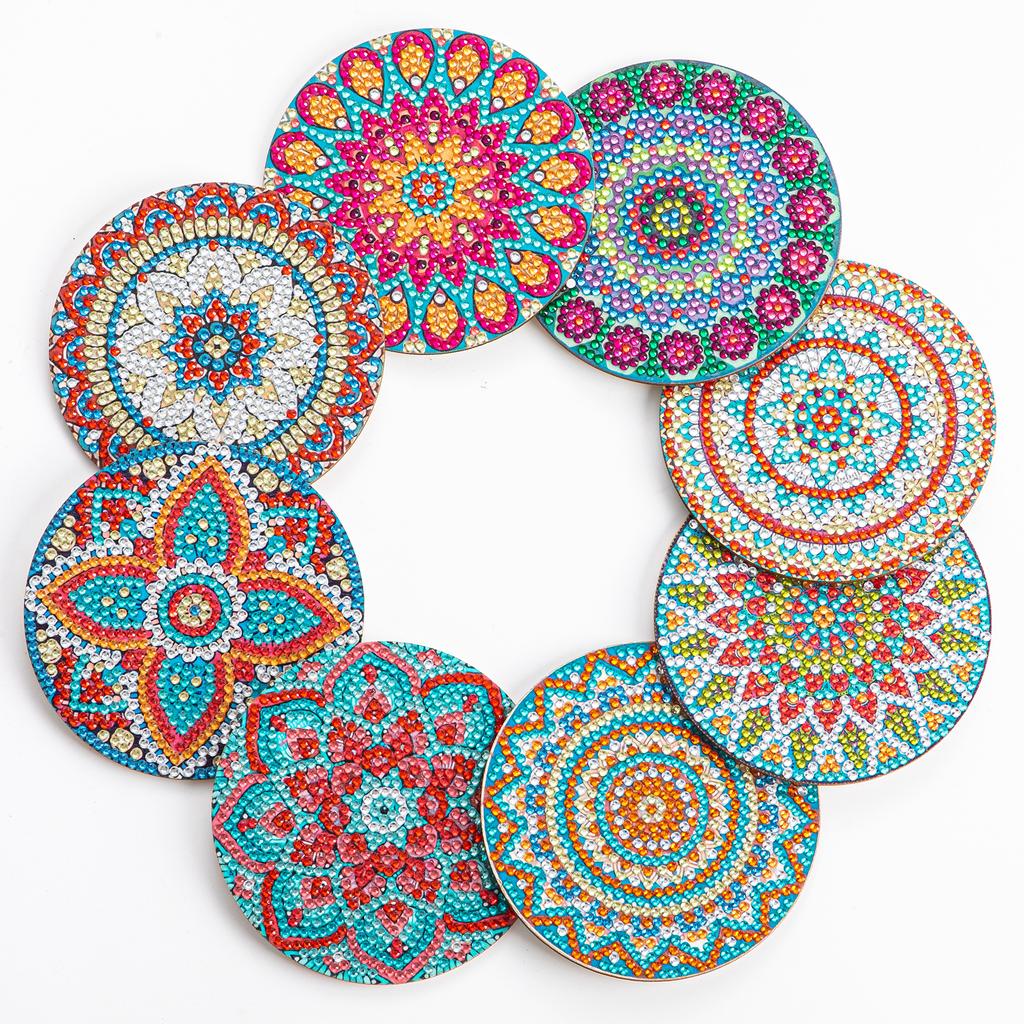 8pc/sets Mandala Diamond Painting Coasters DIY Diamond Art Coasters 5D Full Drill Diamond Coasters Acrylic Round Cup