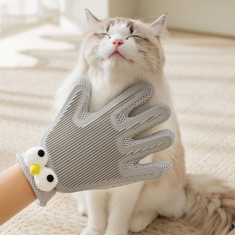 Silicone Fabric Cat Massager Grooming Glove Dog Shedding Hair Brush Pet Bath Cleaning Supplies Comb Double Sided Gloves Pet Application Hair Remover