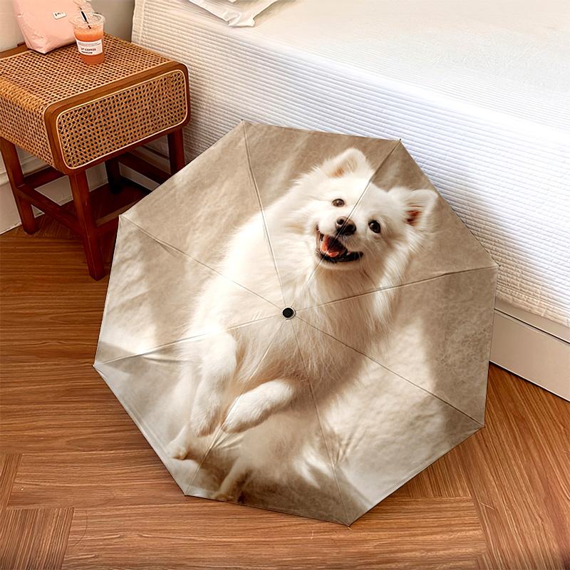

1 PC Automatic Folding Umbrella - Fluffy White Dog Pattern, Portable & Foldable Design with 8 Ribs, Christmas Birthday Gifts